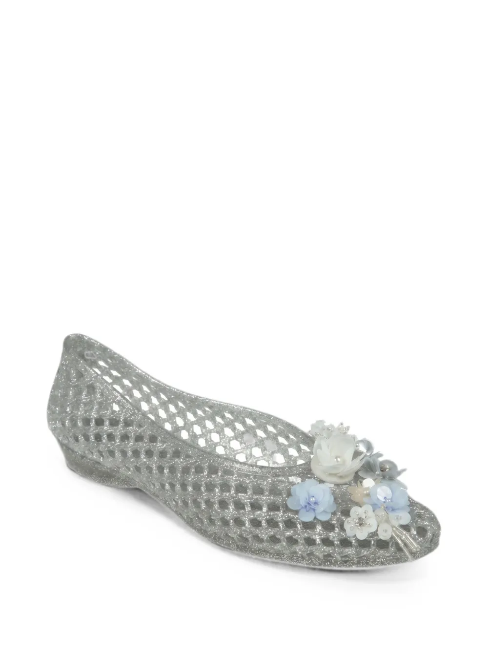 HEAVENLY JELLY Hibiscus mesh-effect ballet flats Zilver