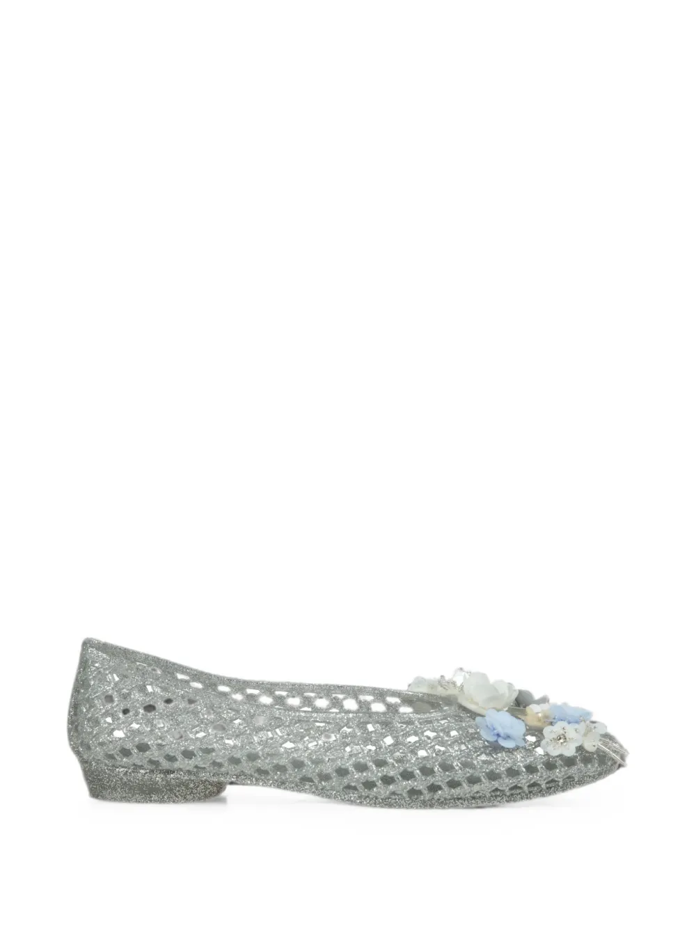 HEAVENLY JELLY Hibiscus mesh-effect ballet flats - Argento