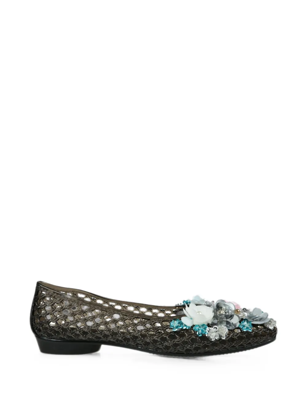 HEAVENLY JELLY Orchid floral-appliqué ballet flats Wit