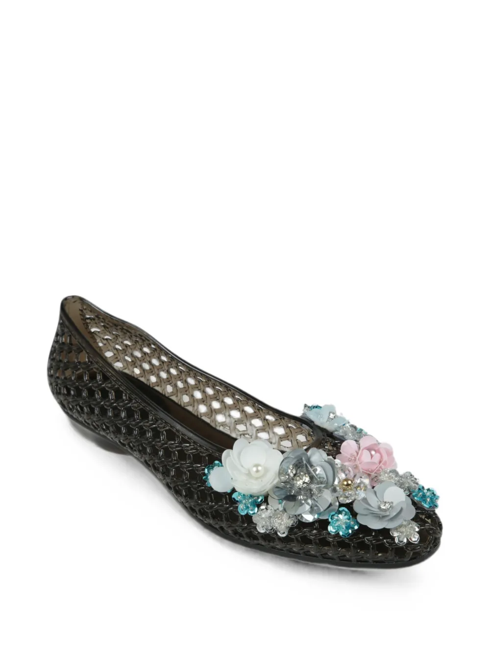 HEAVENLY JELLY Orchid floral-appliqué ballet flats Wit