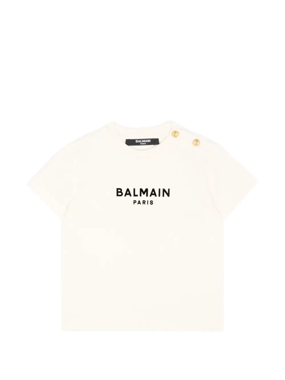 Balmain Kids logo-print button-detail T-shirt - Toni neutri