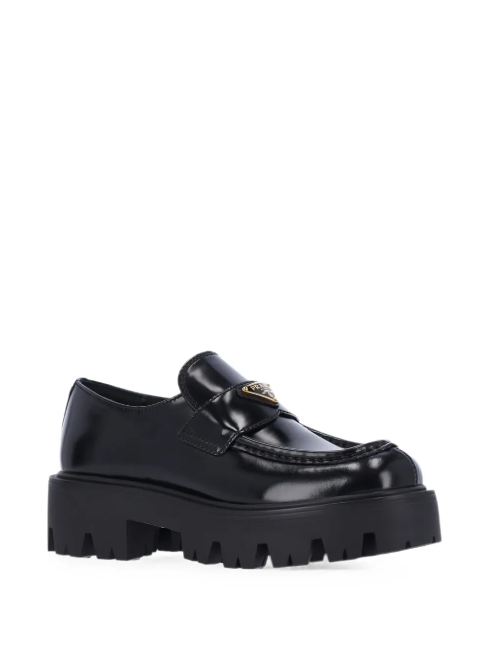 Prada logo-plaque chunky-sole loafers Zwart