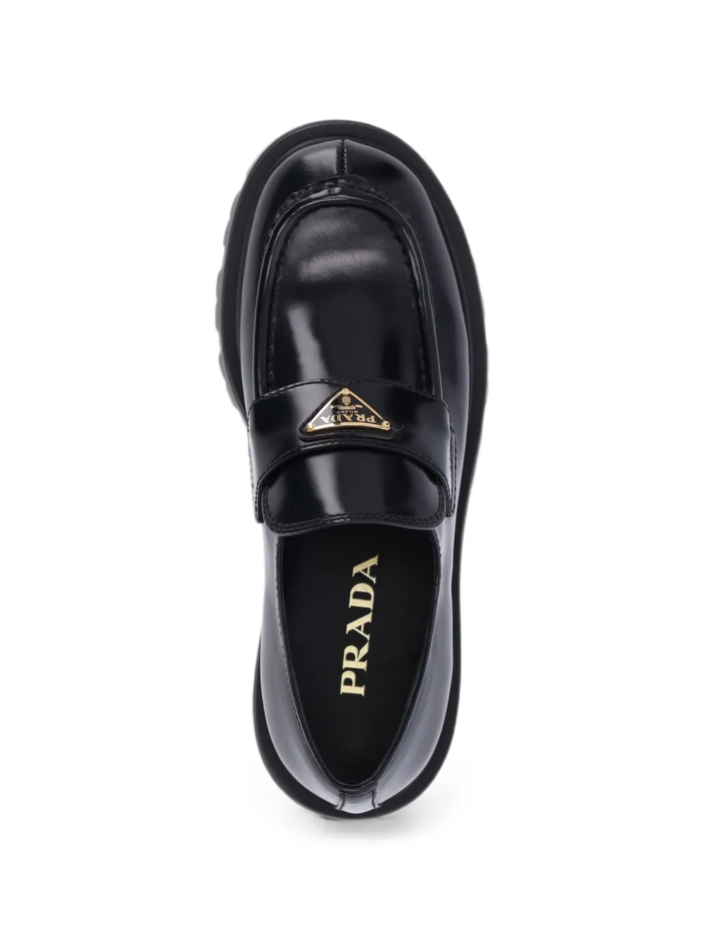 Prada logo-plaque chunky-sole loafers Zwart