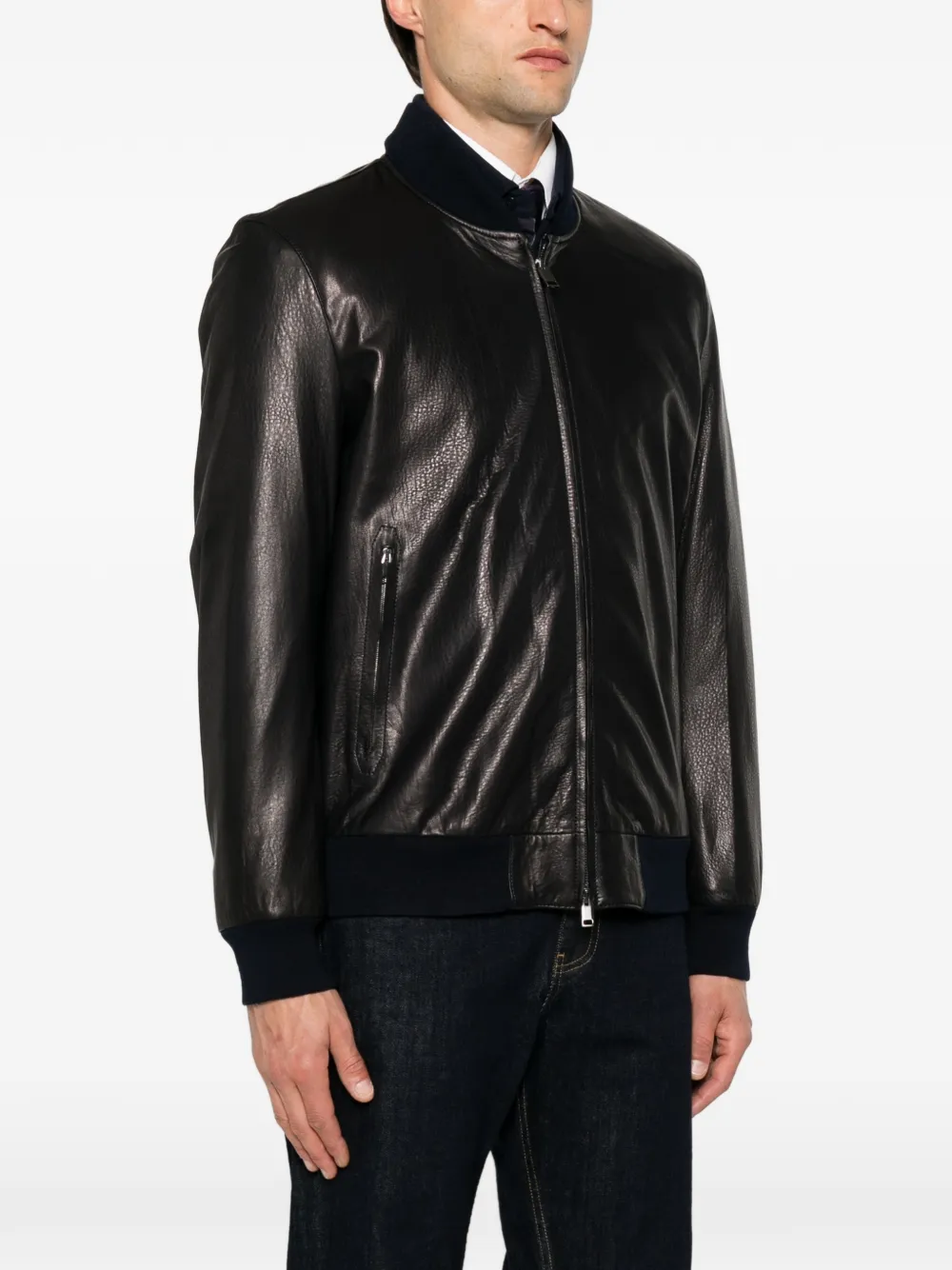 Brioni Leren jack met rits Zwart