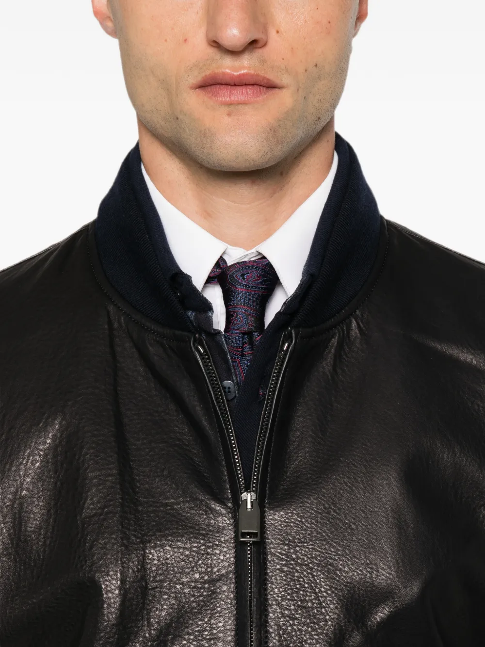 Brioni Leren jack met rits Zwart