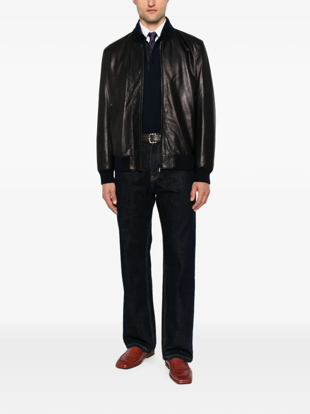 Brioni Leren jack met rits Zwart