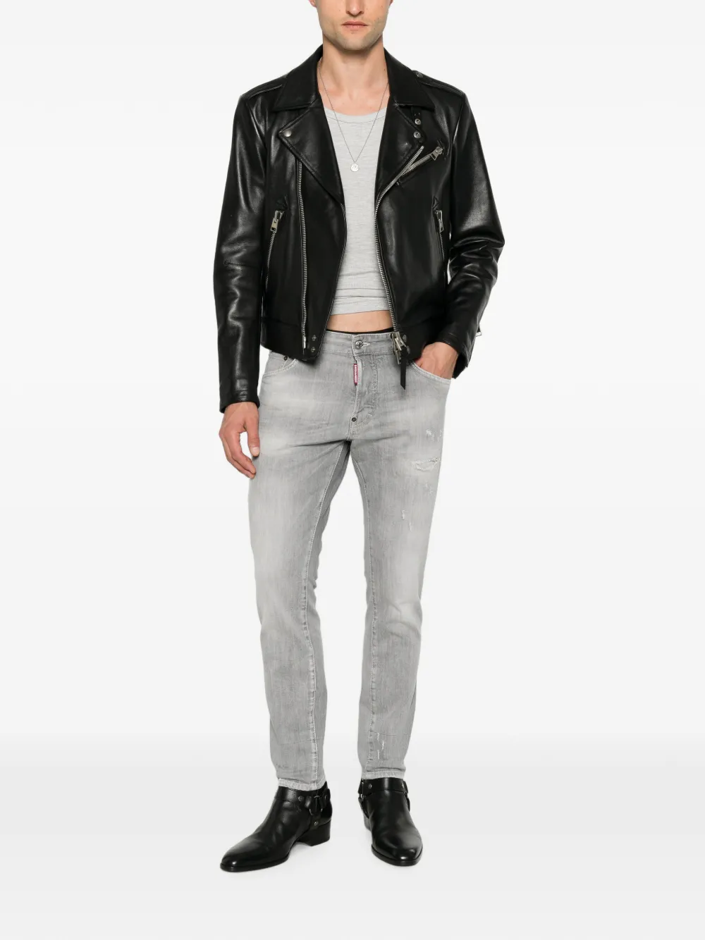 DSQUARED2 Skater gerafelde denim jeans met logo-label Grijs