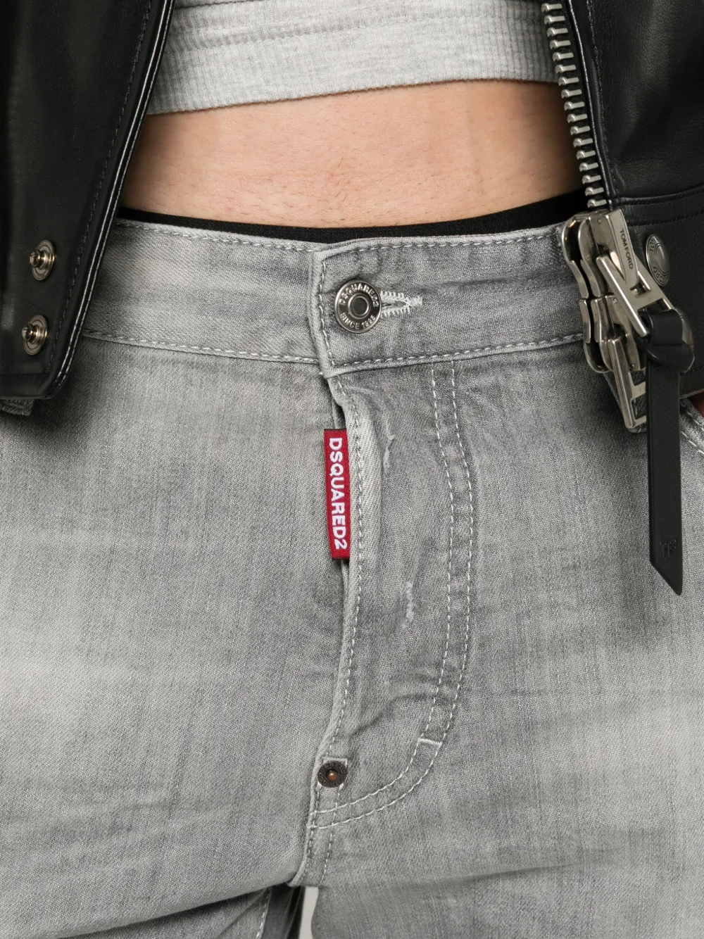 DSQUARED2 Skater gerafelde denim jeans met logo-label Grijs