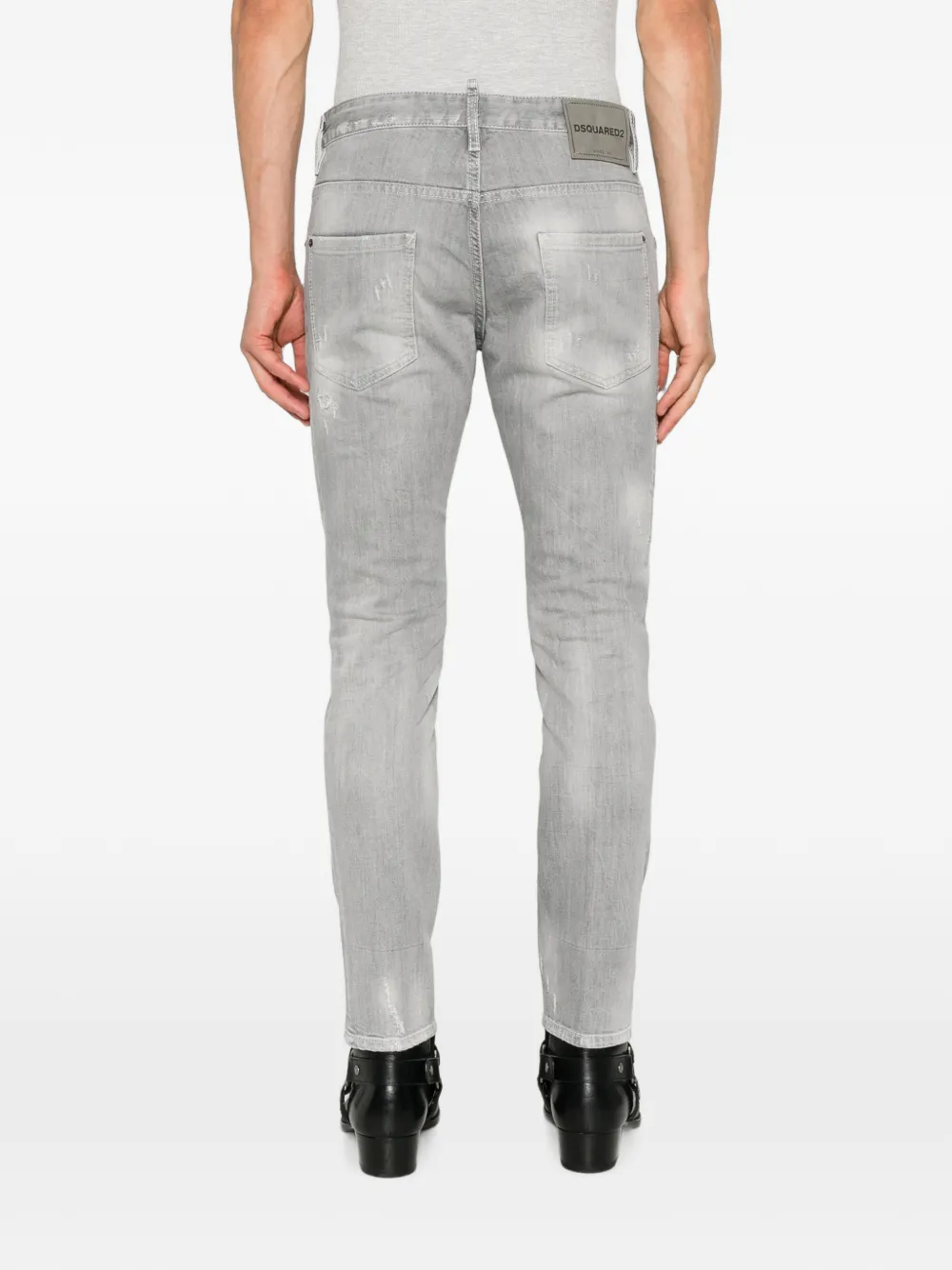 DSQUARED2 Skater gerafelde denim jeans met logo-label Grijs