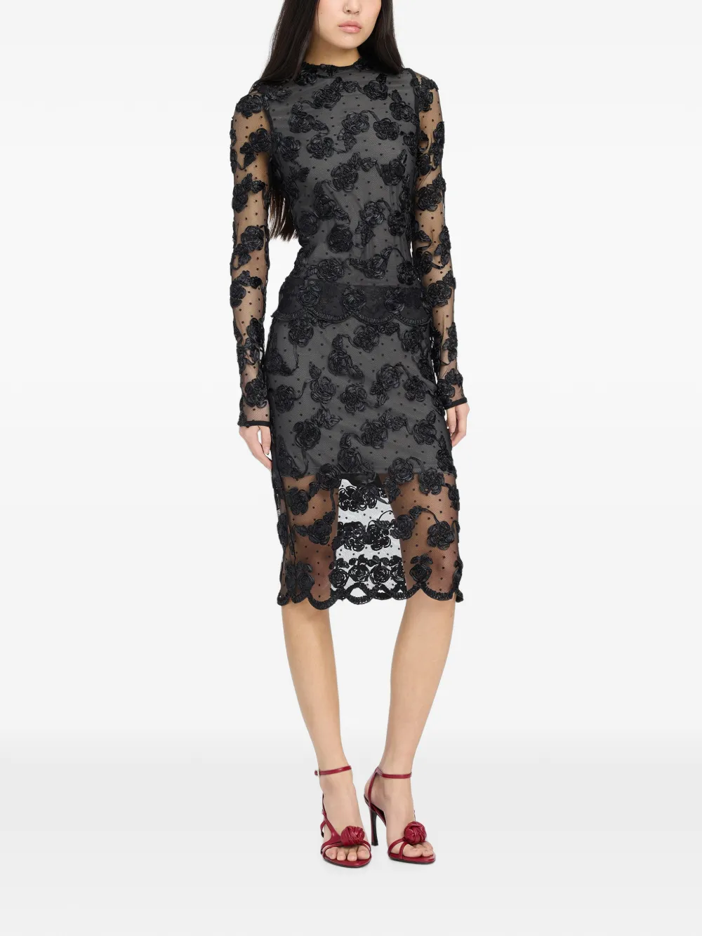 ROTATE BIRGER CHRISTENSEN Mesh top met bloemen Zwart
