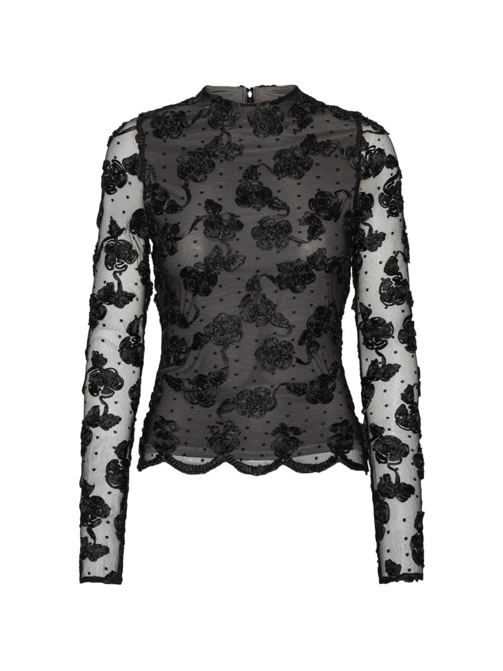 ROTATE BIRGER CHRISTENSEN flower mesh ls top - Black