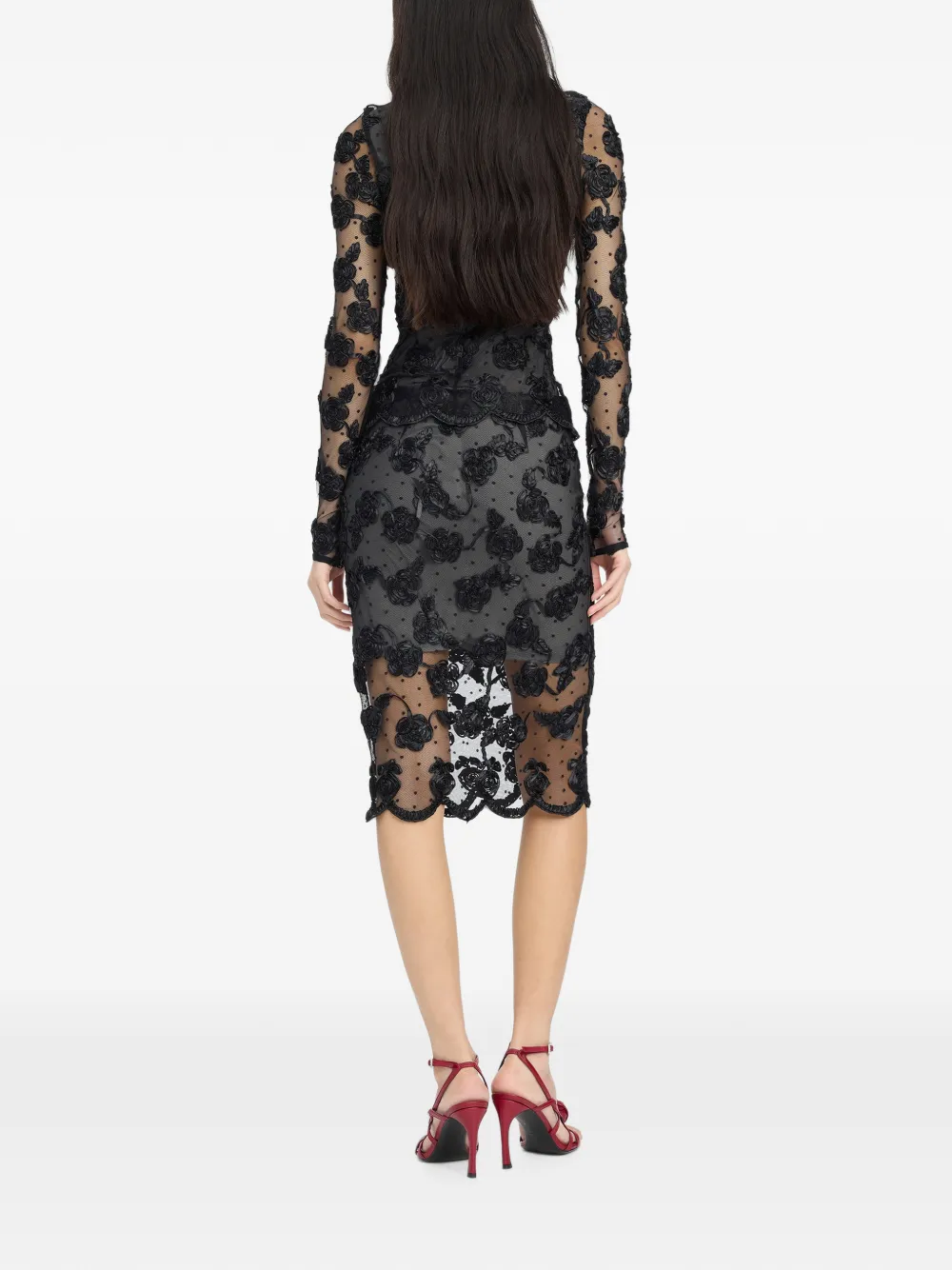 ROTATE BIRGER CHRISTENSEN Mesh top met bloemen Zwart