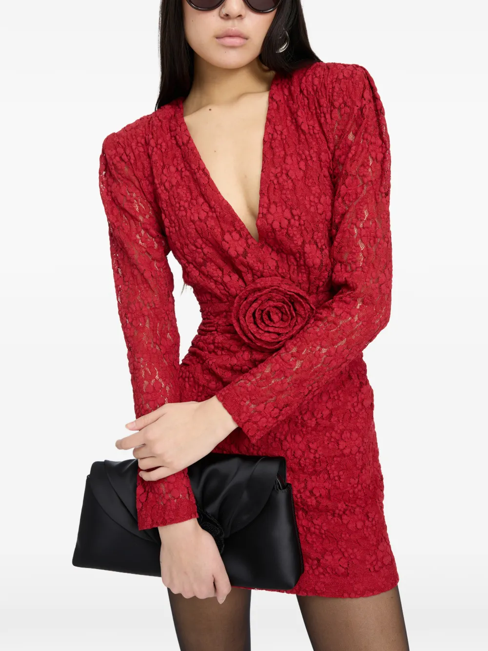 ROTATE BIRGER CHRISTENSEN lace V-neck mini dress - Rosso