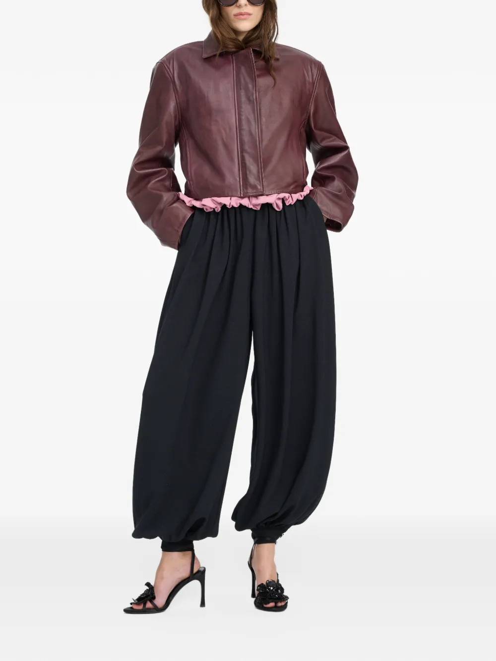 ROTATE BIRGER CHRISTENSEN Boxy vierkant leren jack Rood