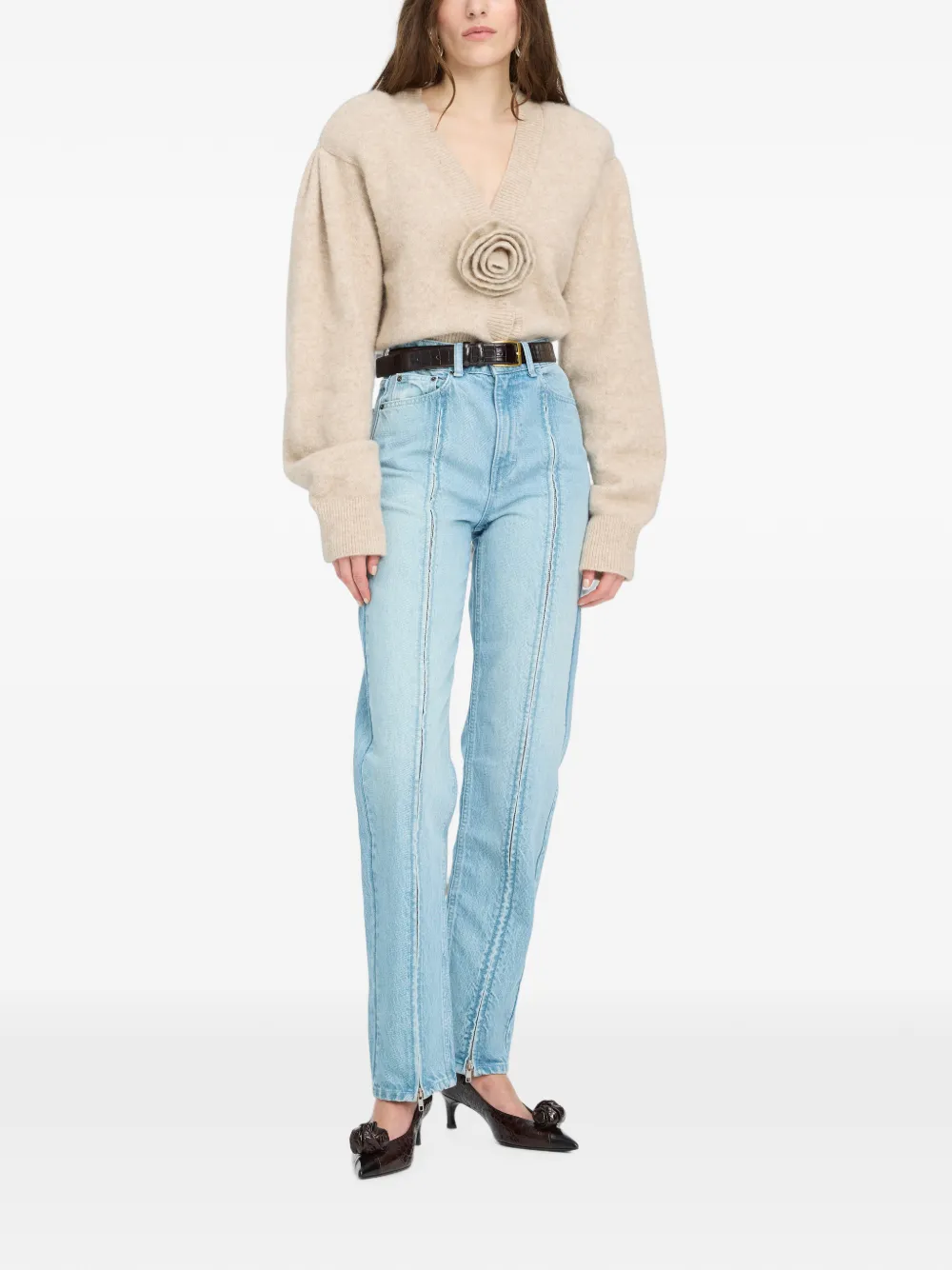 ROTATE BIRGER CHRISTENSEN Gebreid vest met bloem Beige