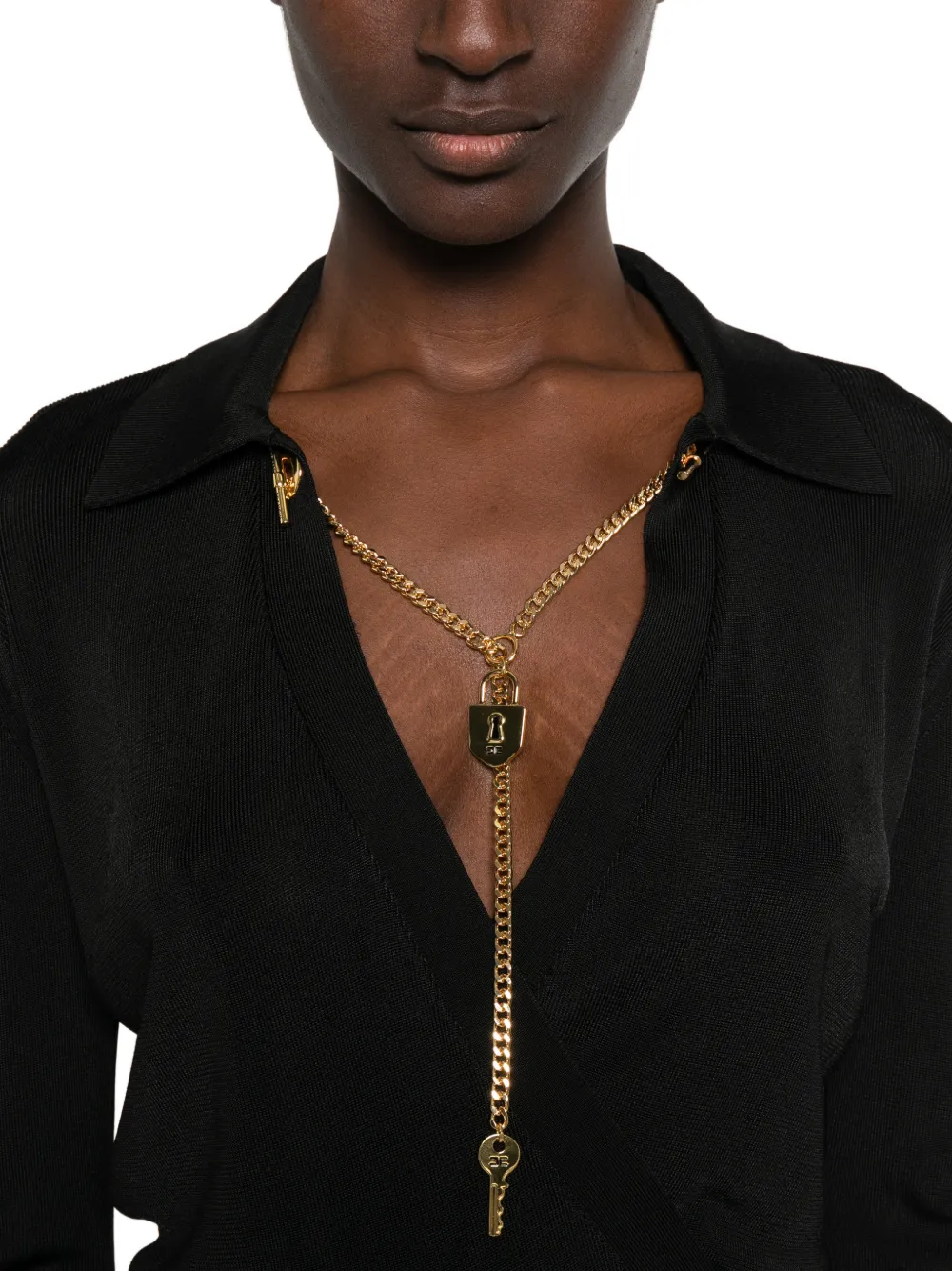Elisabetta Franchi Body met ketting-detail en lange mouwen Zwart