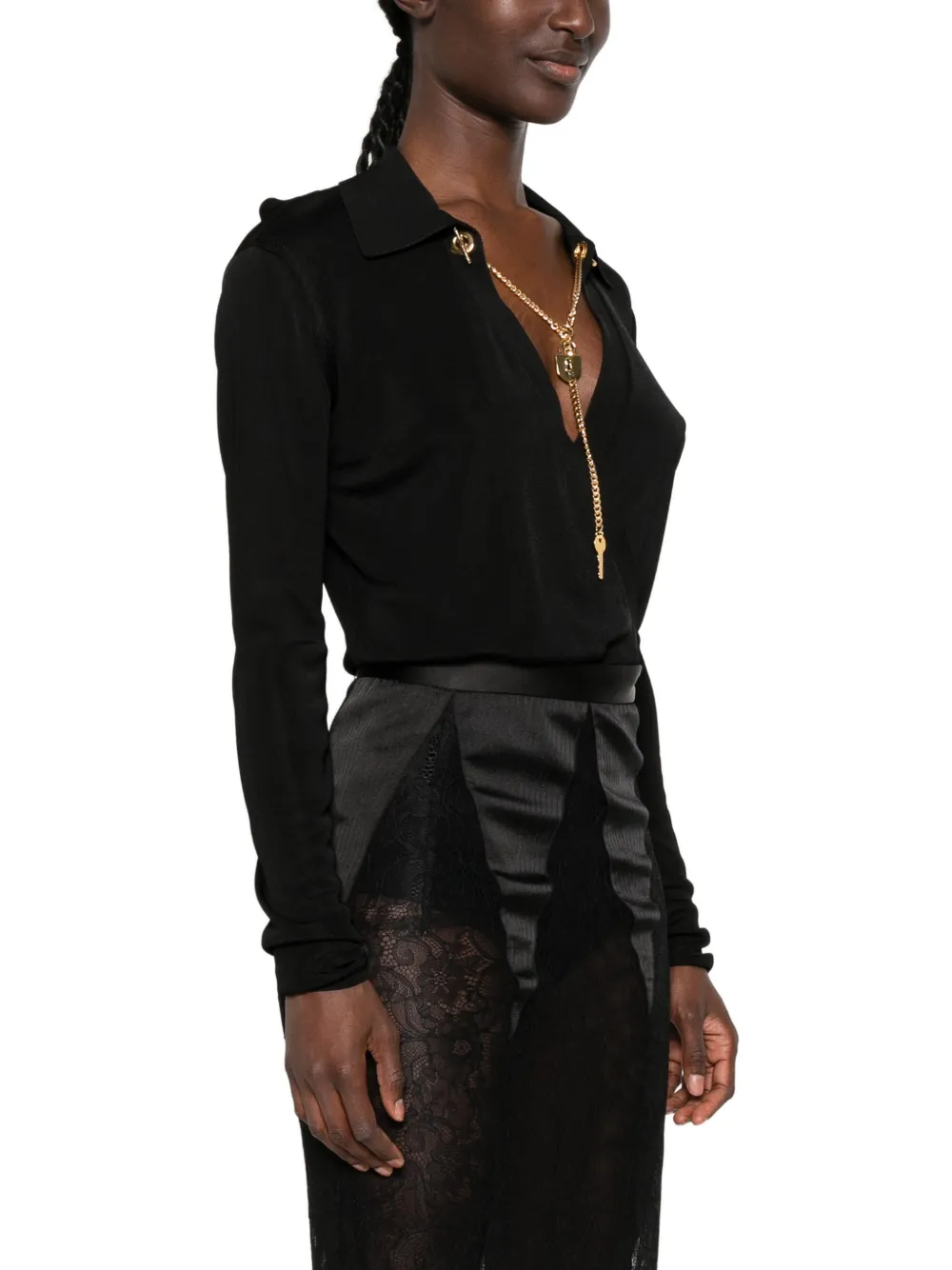 Elisabetta Franchi Body met ketting-detail en lange mouwen Zwart