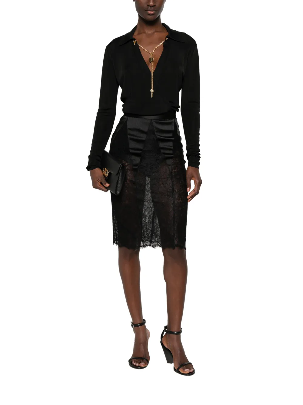 Elisabetta Franchi Body met ketting-detail en lange mouwen Zwart