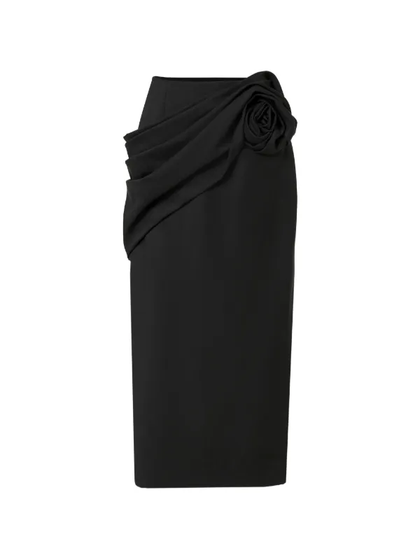 Carolina Herrera Rosette-detail Draped Midi Skirt in Black