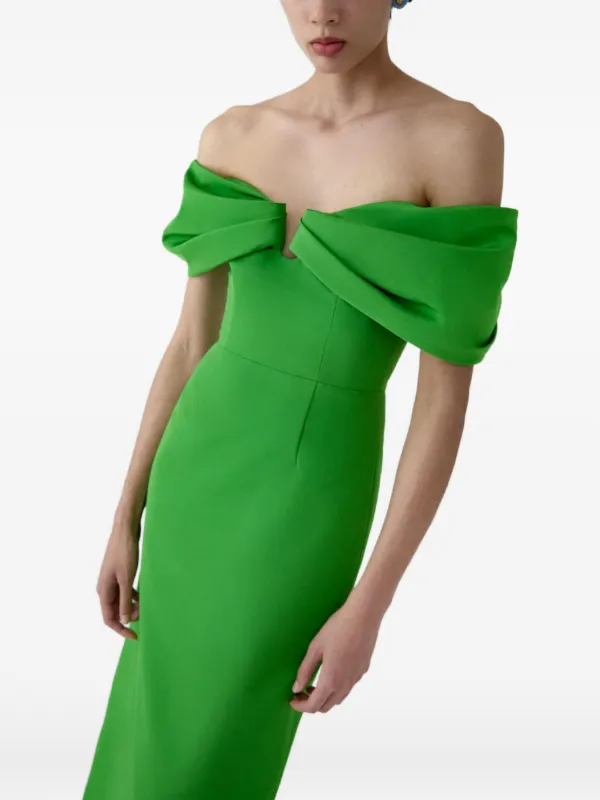 carolina herrera green evening dress Off-Shoulder Column GL3637