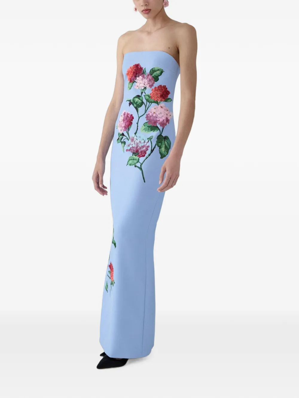 Carolina Herrera Hydrangea-embroidered Maxi Dress in Blue, view 3