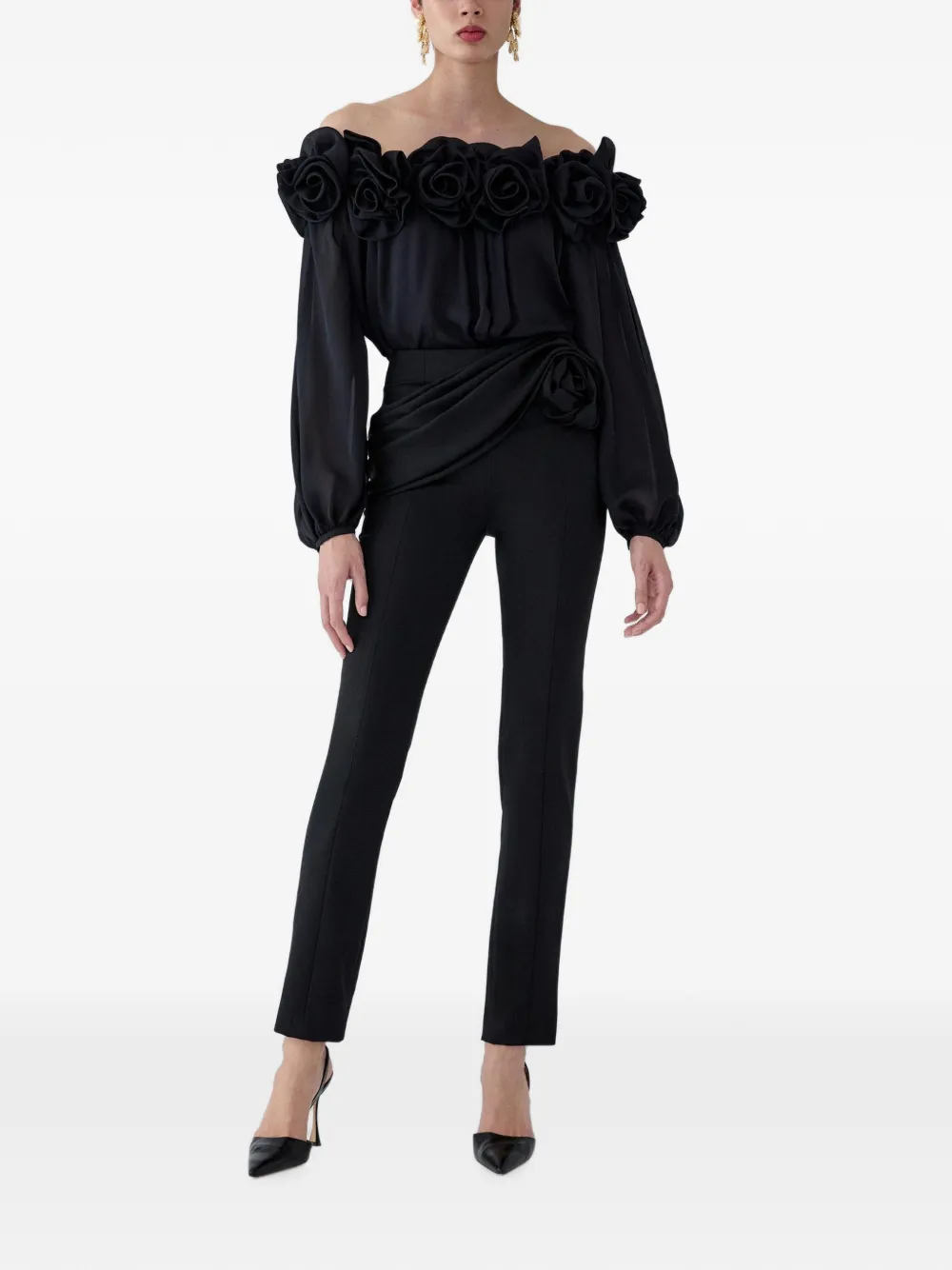Carolina Herrera Rosette-Sash skinny broek Zwart
