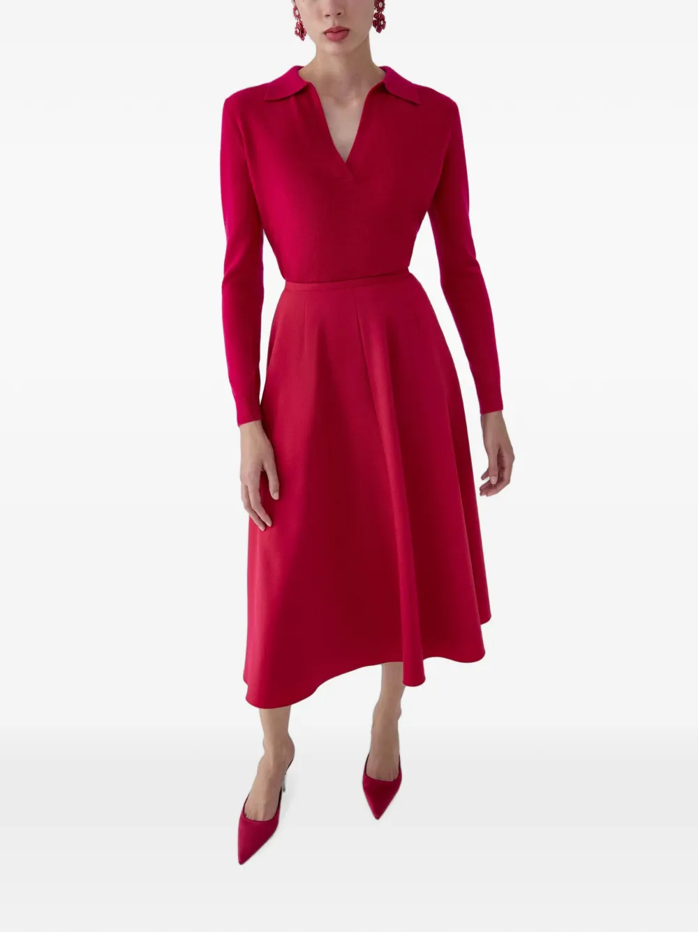 Carolina Herrera Midi-rok met halve cirkel Rood