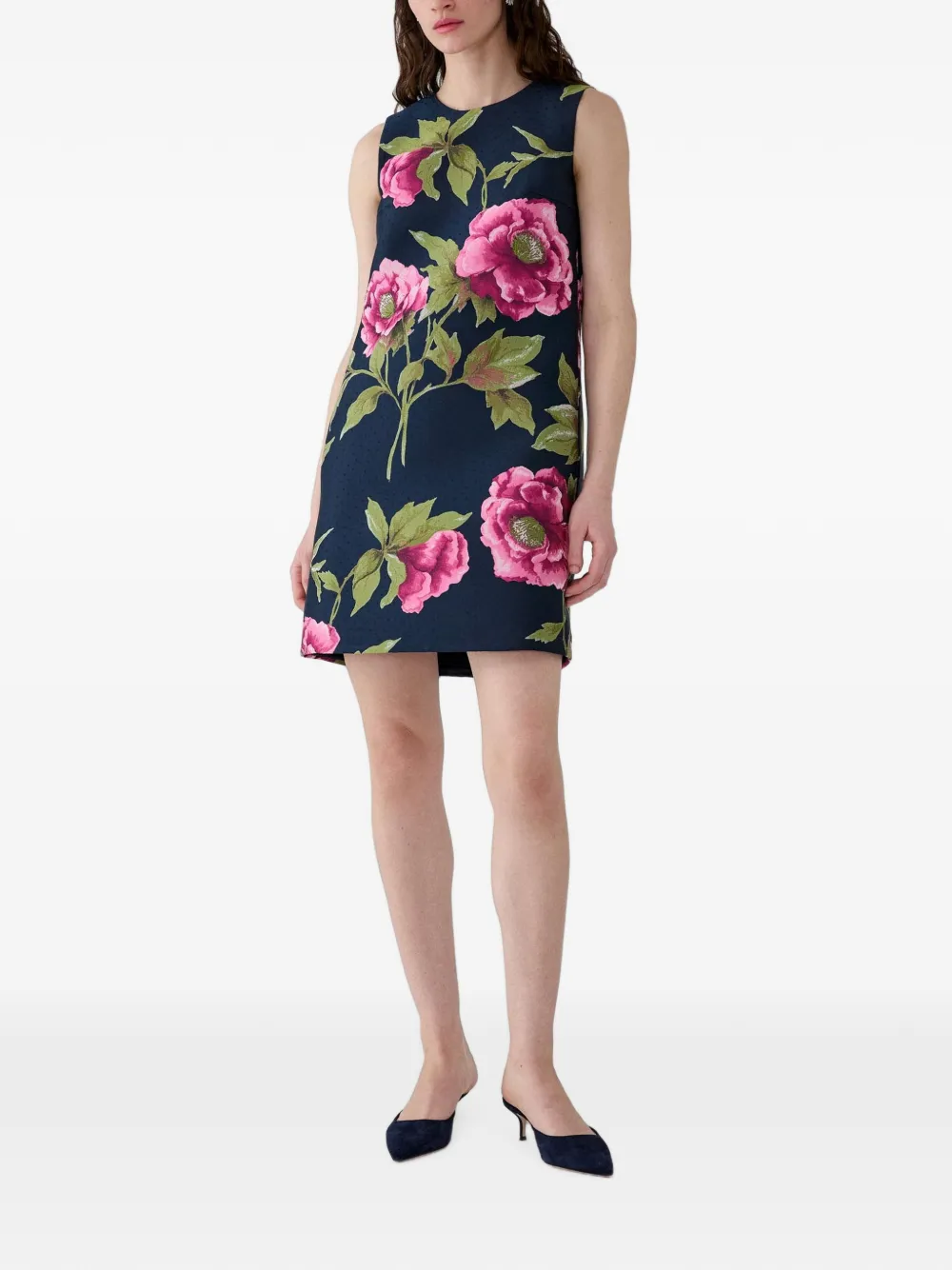 Carolina Herrera Shiftjurk met pioenjacquard Blauw