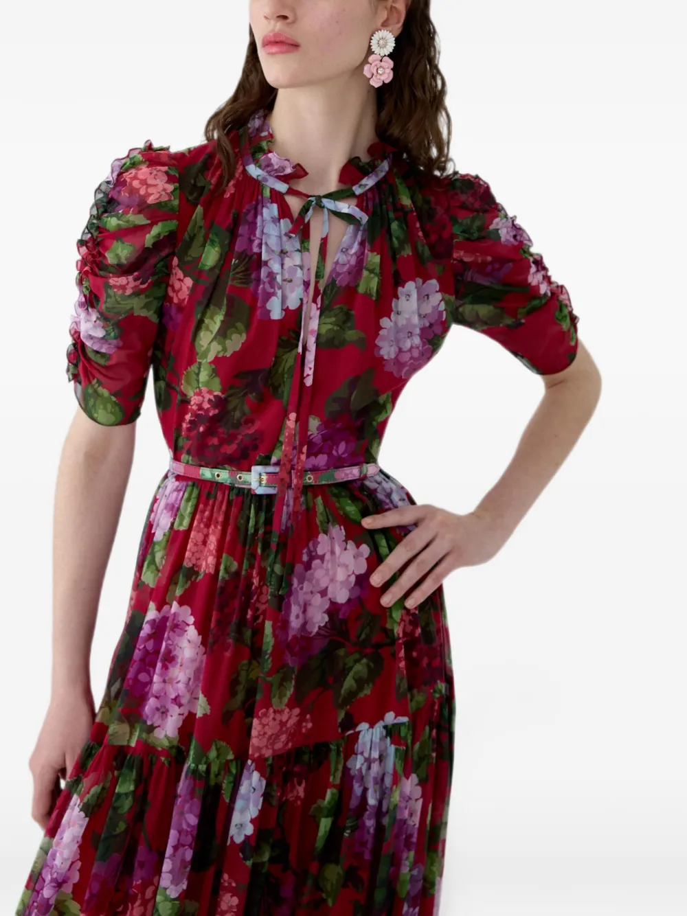 Carolina Herrera Skinny riem met bloemenprint Rood