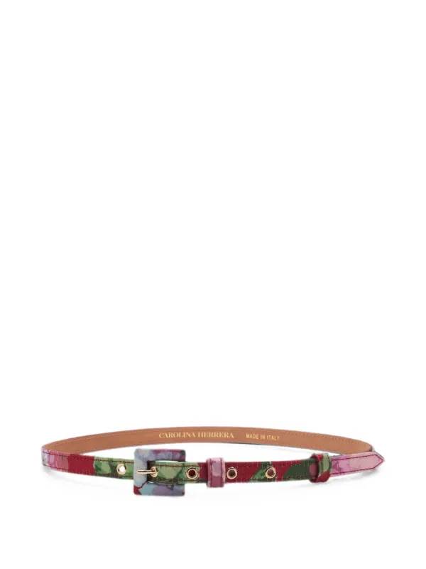 Carolina Herrera Hydrangea-print Skinny Belt in Red
