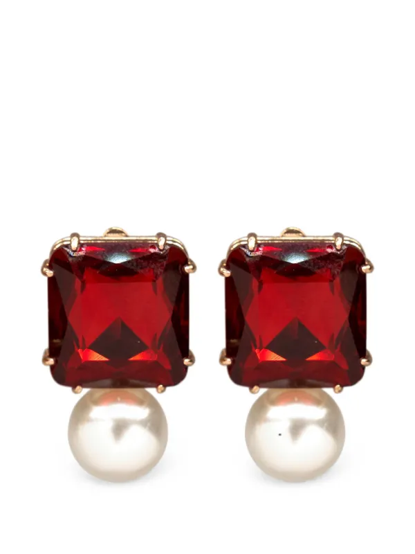 Carolina Herrera Pearl Drop Earrings in Red