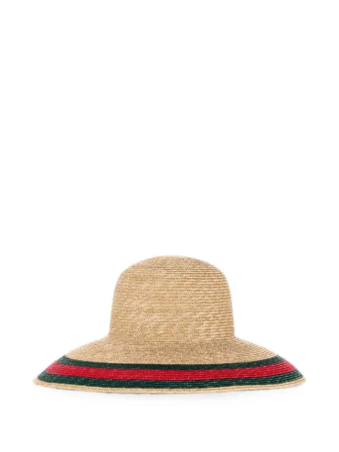 Gucci Web-stripe straw-effect hat