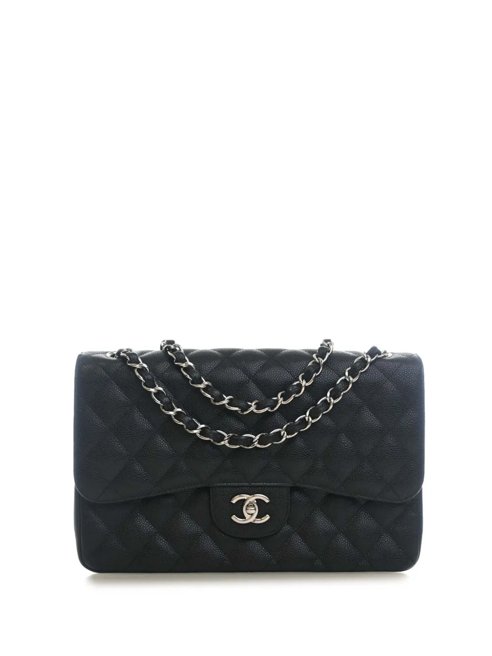 CHANEL Pre-Owned Borsa a spalla Double Flap Jumbo in pelle Caviar 2010-2011 - Nero