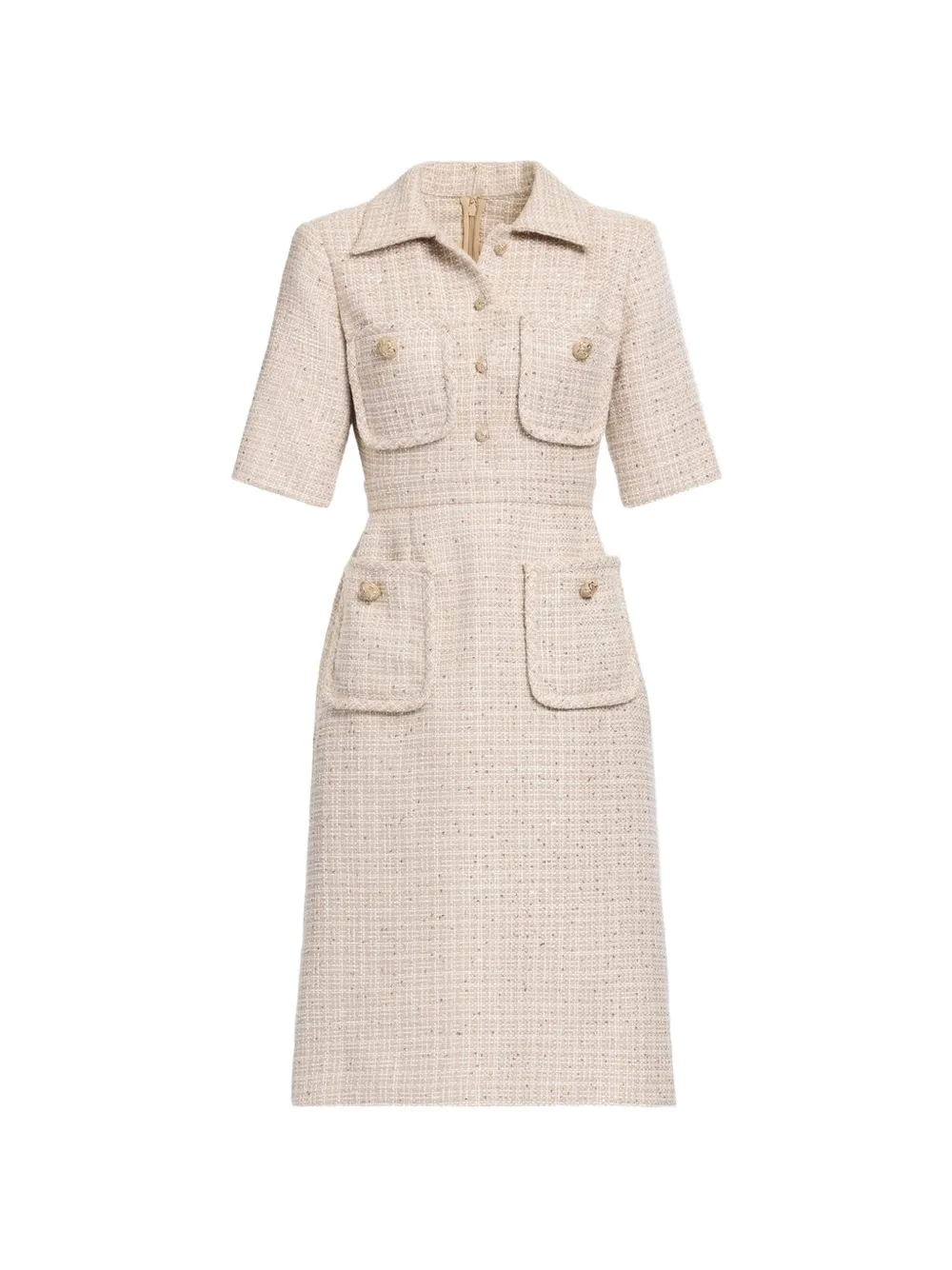 Elie Saab sequin-embellished tweed midi dress - Nude