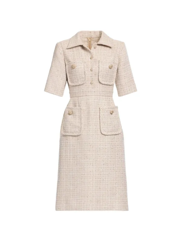 Elie Saab Sequin-embellished Tweed Midi Dress in Neutrals
