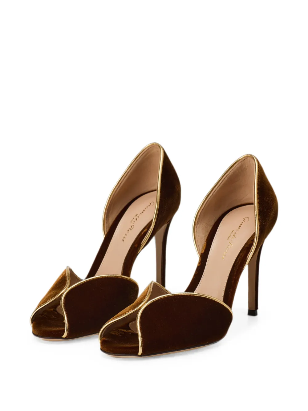 Gianvito Rossi velvet peep-toe pumps Bruin
