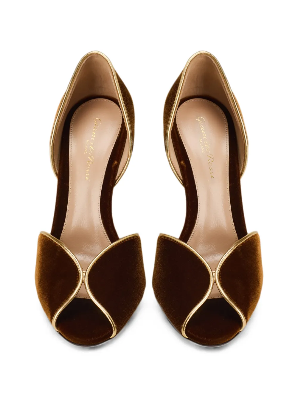 Gianvito Rossi velvet peep-toe pumps Bruin