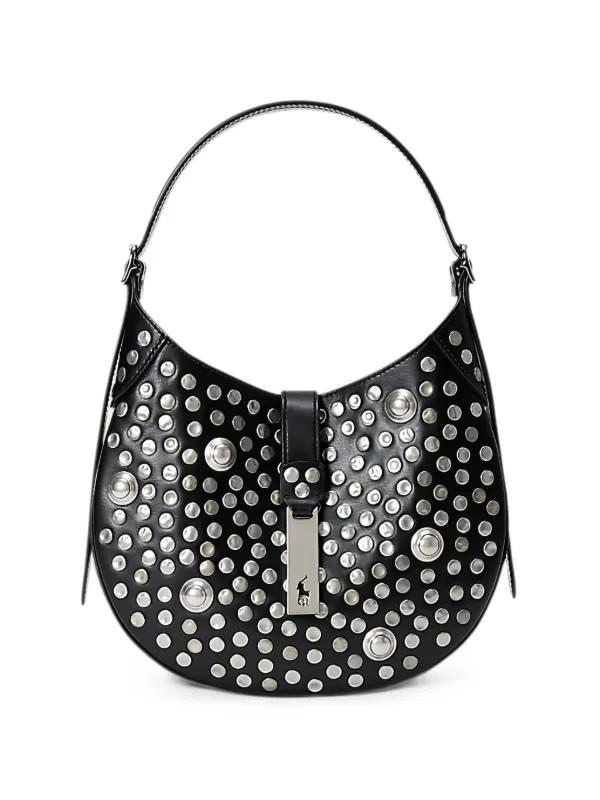 Polo Ralph Lauren Small Polo ID Studded Leather Shoulder Bag in Black