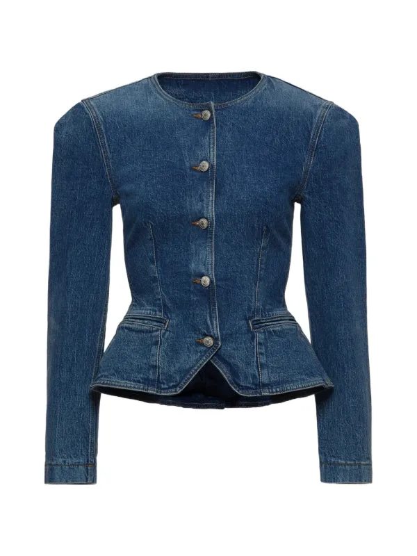 Magda Butrym Peplum Denim Jacket in Blue