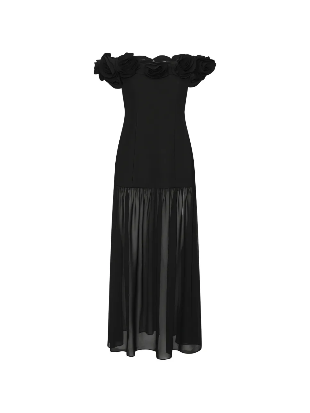ROTATE BIRGER CHRISTENSEN floral-appliqué off-shoulder maxi dress - Nero