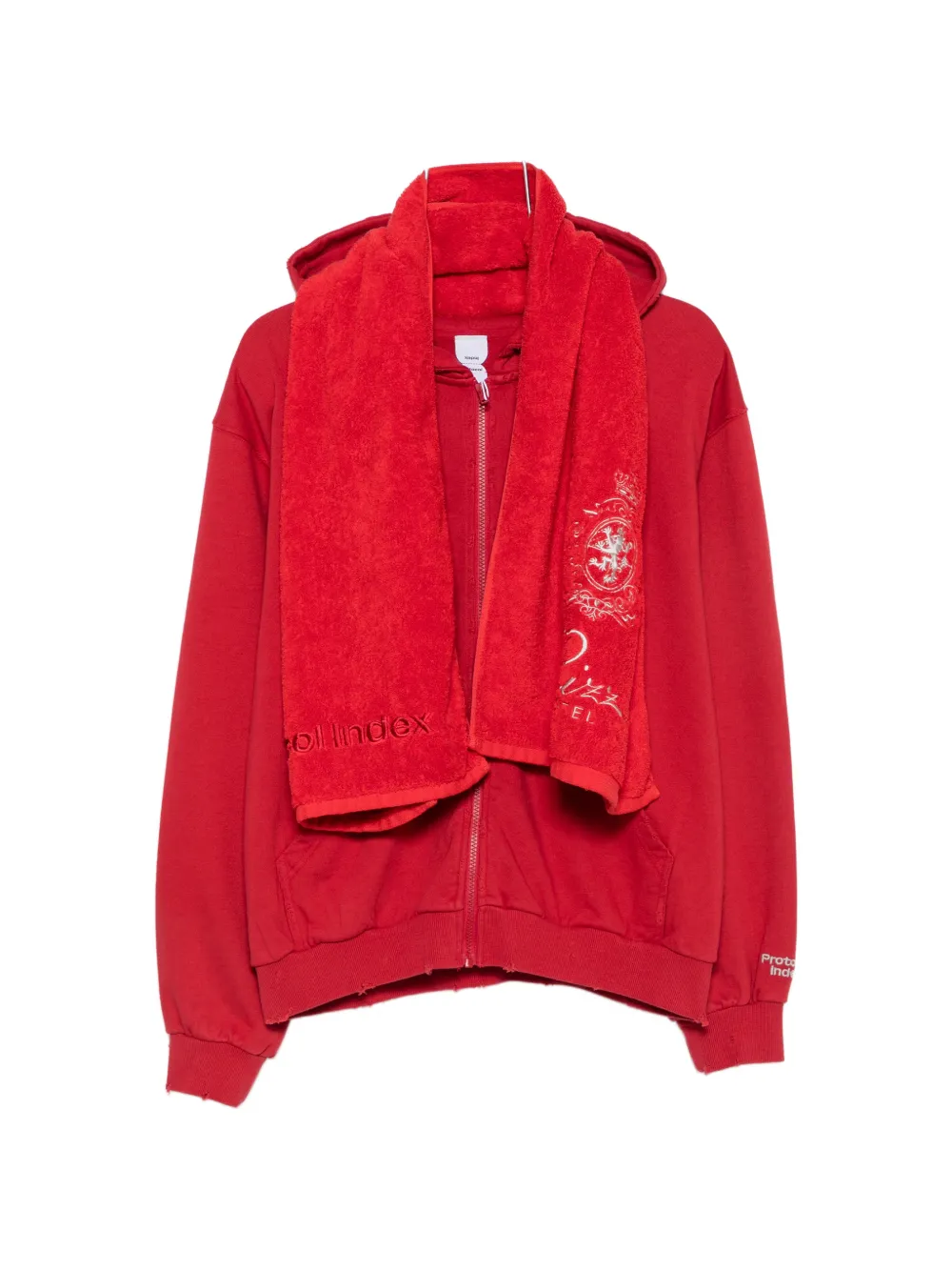 Protocol Index Terry Graphic-print Zip-up Sweatshirt In Red
