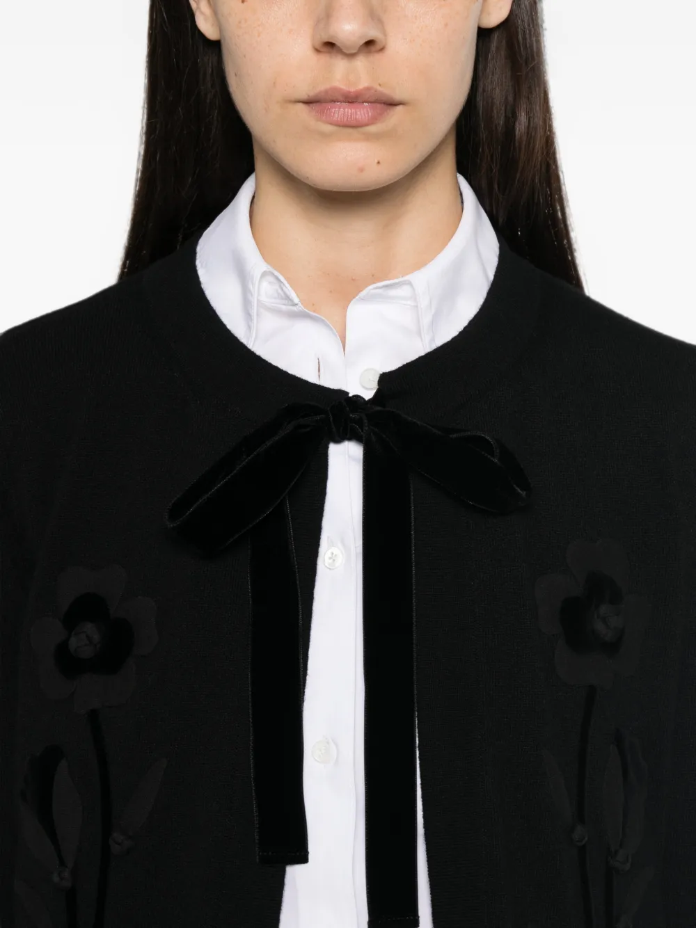 Valentino Garavani Vest met striksluiting en bloemen-applicatie Zwart