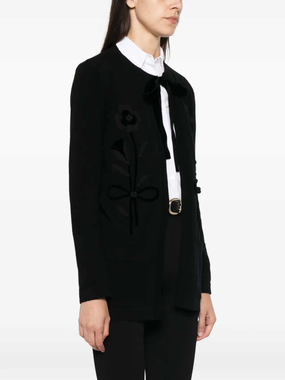 Valentino Garavani Vest met striksluiting en bloemen-applicatie Zwart