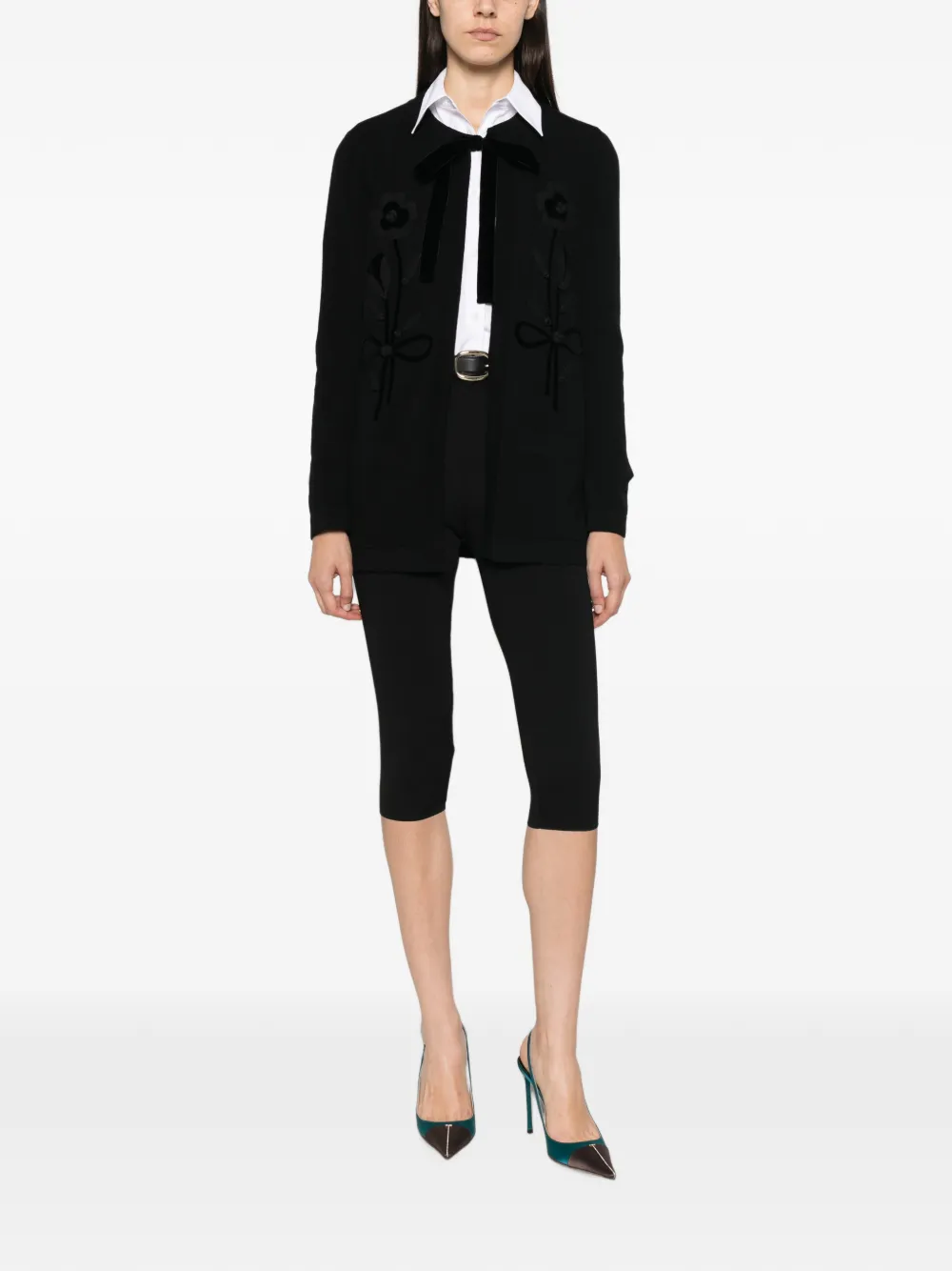 Valentino Garavani Vest met striksluiting en bloemen-applicatie Zwart