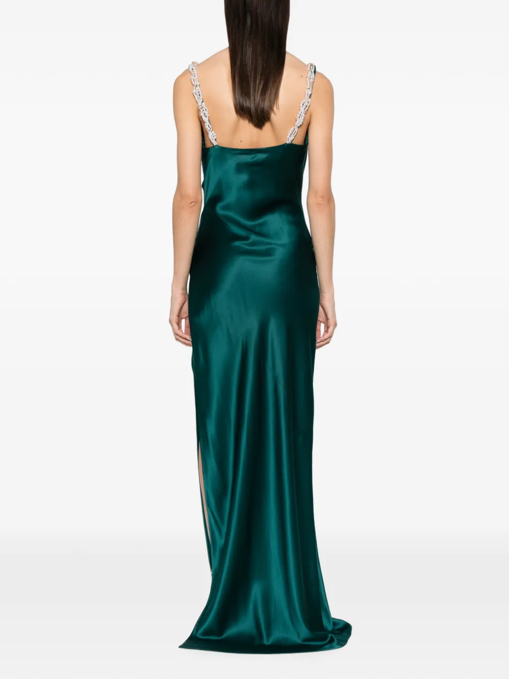 Balmain Maxi-jurk met diepe hals en geborduurde bandjes Groen
