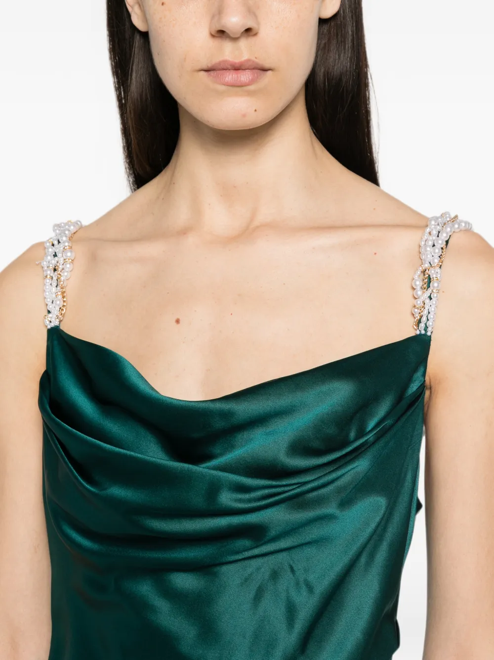 Balmain Maxi-jurk met diepe hals en geborduurde bandjes Groen