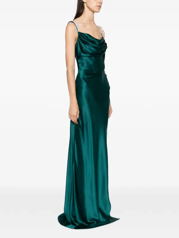 Balmain Cowl-Neck Embroidered Strap Silk Column Gown, BLUE, Women's, 40