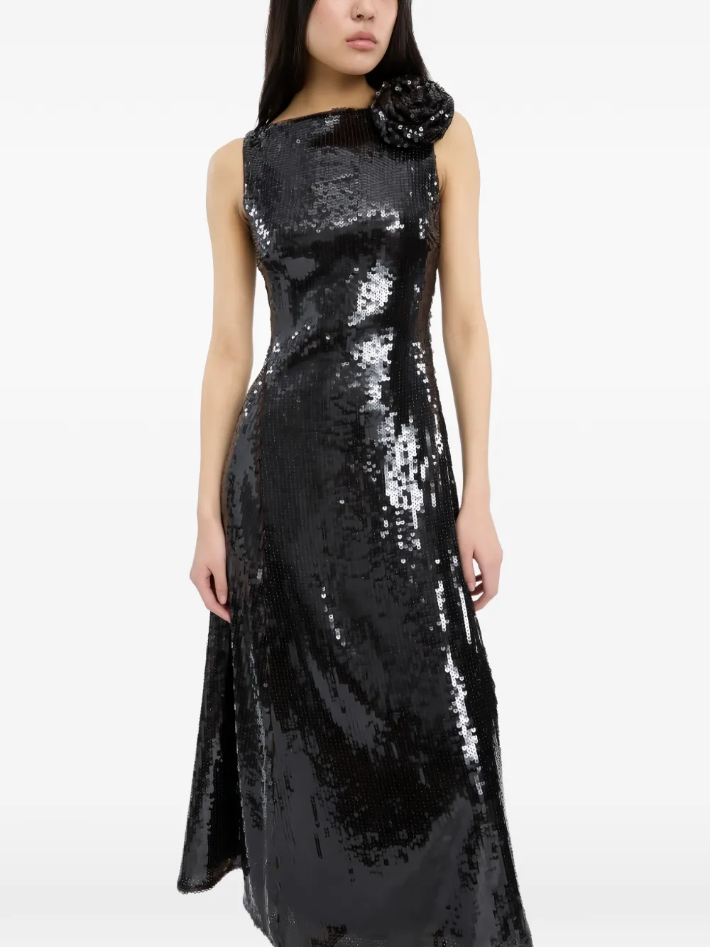 ROTATE BIRGER CHRISTENSEN Flared midi-jurk met pailletten Bruin