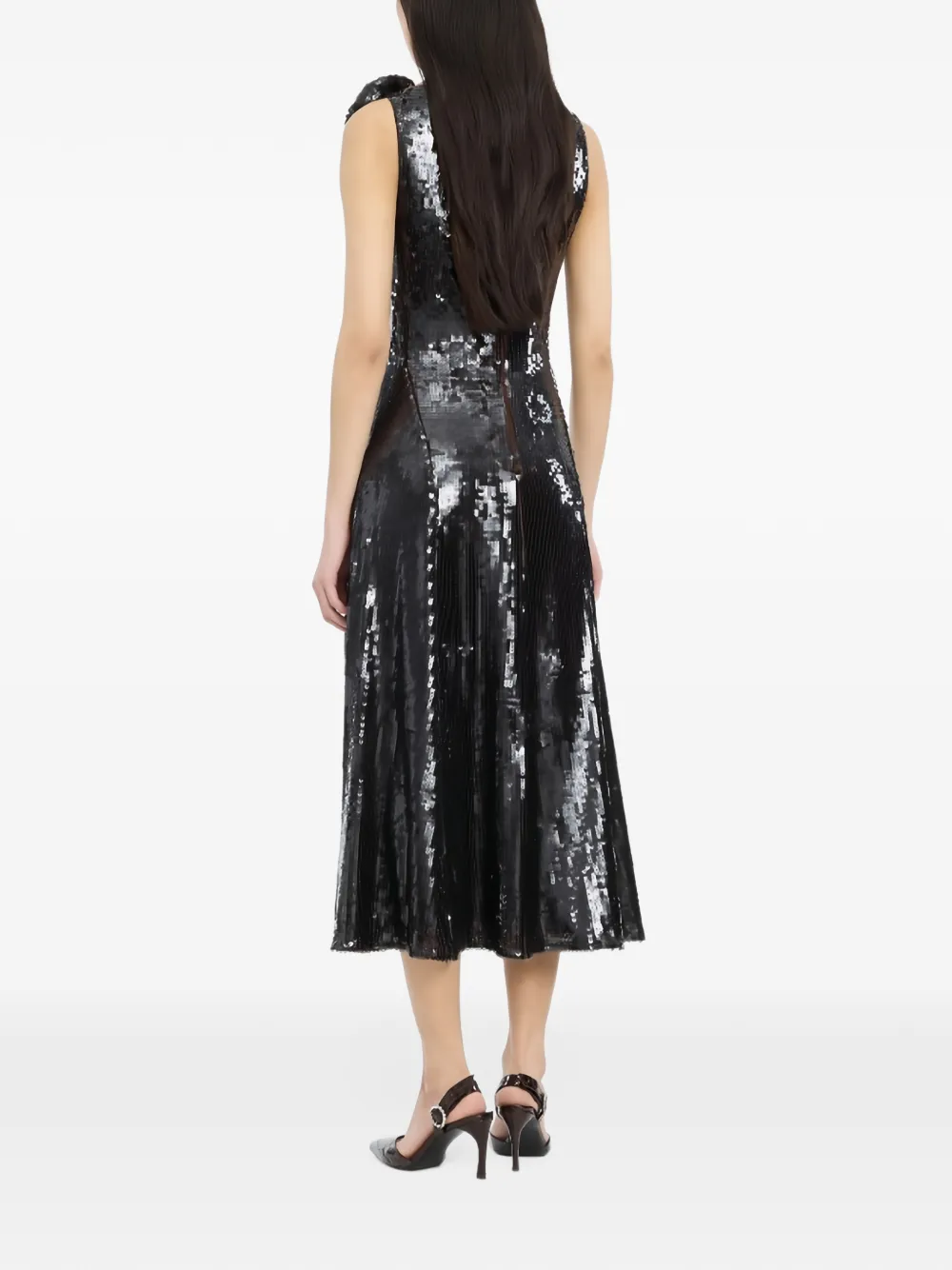 ROTATE BIRGER CHRISTENSEN Flared midi-jurk met pailletten Bruin