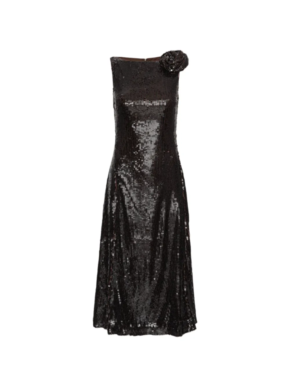 ROTATE BIRGER CHRISTENSEN Flared midi-jurk met pailletten Bruin